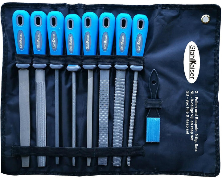 StahlKaiser 01568 Feilen und Raspeln Set 9-tlg. Satz Raspel Flach-Rund-Dreikant-Vierkant-Feile