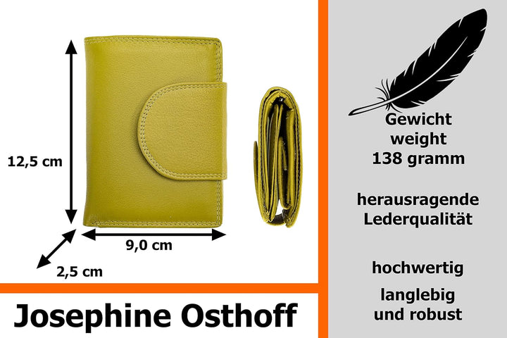Josephine Osthoff Geldbörse Damen Wiener Schachtel, Platz für 11 Karten, Minibrieftasche mit Münzfac