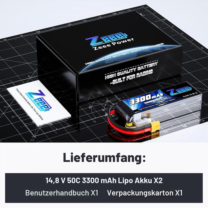Zeee 4S Lipo Akku 14,8V 50C 3300mAh RC Batterie mit XT60 Stecker für RC Auto Truck Flugzeug Heilikop