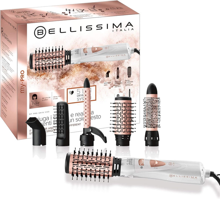 Bellissima My Pro GH18 1100, Heiüluft-Modellierstab Mit Keramik Beschichteten Bürsten, 5 Zubehörteil
