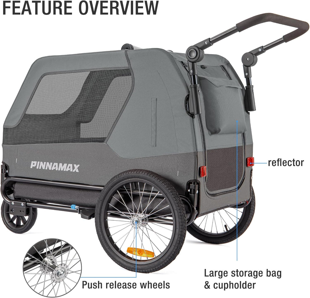 Hundeanhänger für Fahrräder – 2-in-1 Haustierbuggy, belastbar bis zu 45 kg – Fahrradanhänger für Hun