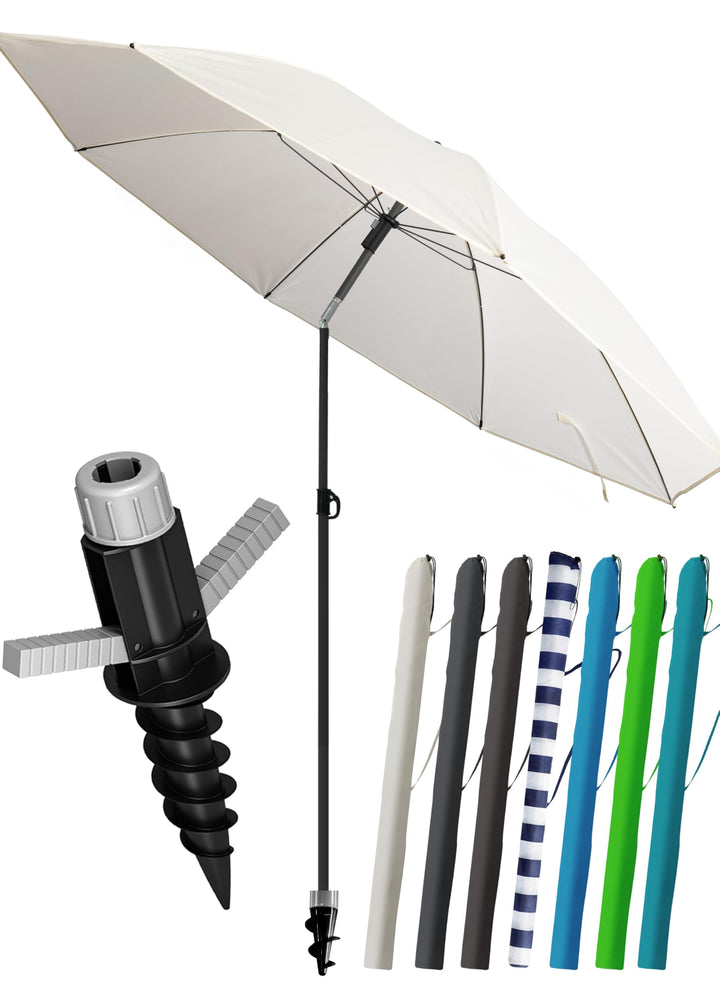 4smile Sonnenschirm Strand SunnyJoy Ø 180 cm, 3-IN-1 Set - UPF 50+ Strandschirm + Sonnenschirm Schut