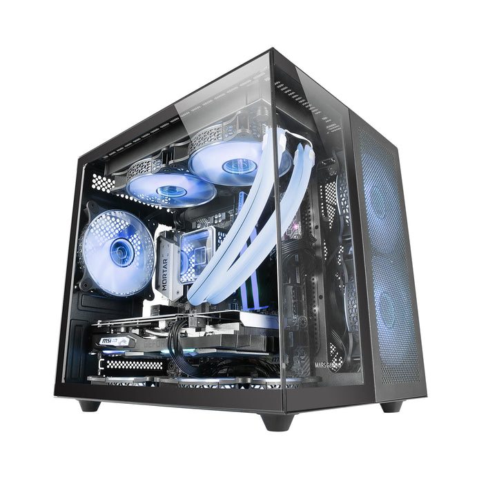 Mars Gaming MC-NOVAM Schwarz, Custom MicroATX Compact Gehäuse, Dual Window Durchgehend Gehärtetes Gl