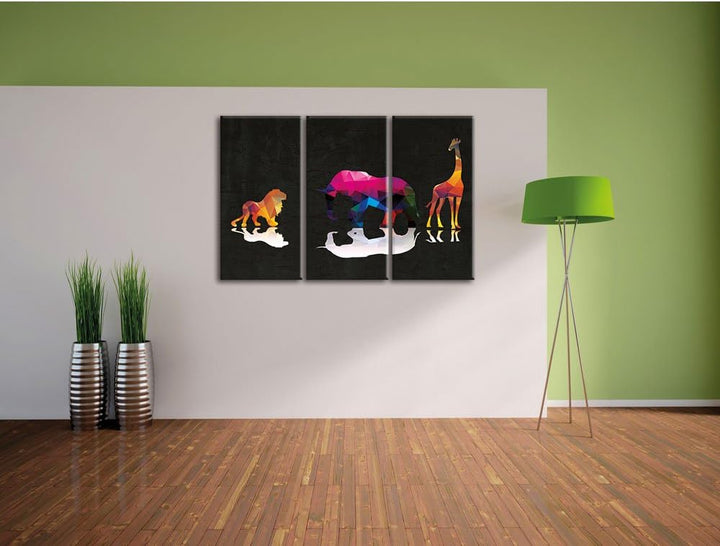 Pixxprint Tiere der Savanne als Leinwandbild/Grösse: 3 Teilig (120x80) cm/Wandbild/Kunstdruck/fertig