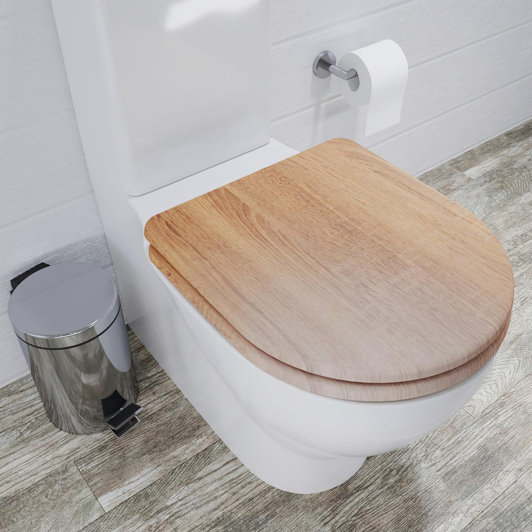 Croydex WL610286H Levico Flexi Fix D-Form WC-Sitz mit Absenkautomatik und Schnellverschluss in Teak-