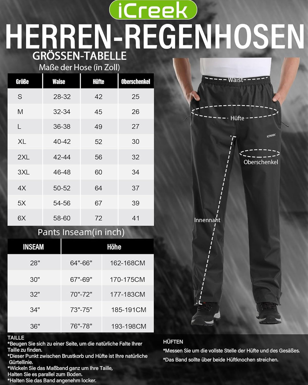 Coutyuyi Regenhose für Herren wasserdichte Leichte Winddichte Outdoorhose zum Wandern Camping Golf X