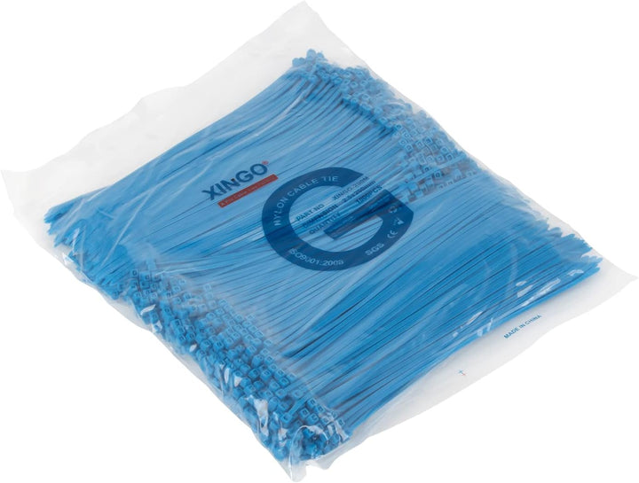 XINGO 1000 Stück Kabelbinder Blau, 200mm x 2,5mm, 8,1 kg Zugfestigkeit, kleine Grösse, UV Beständig