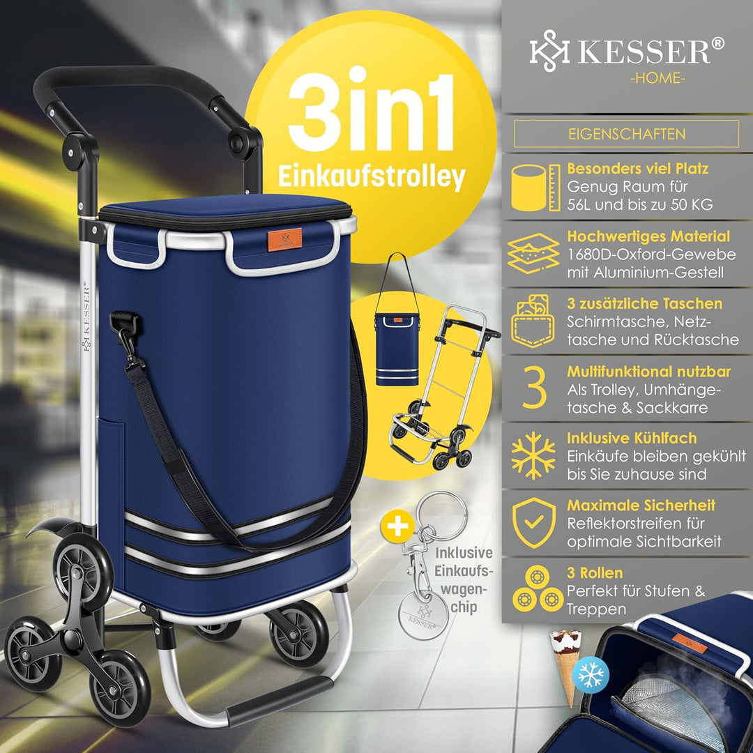 KESSER® Einkaufstrolley Treppensteiger mit Kühlfach klappbar mit 56L Kapazität und belastbar bis 50k