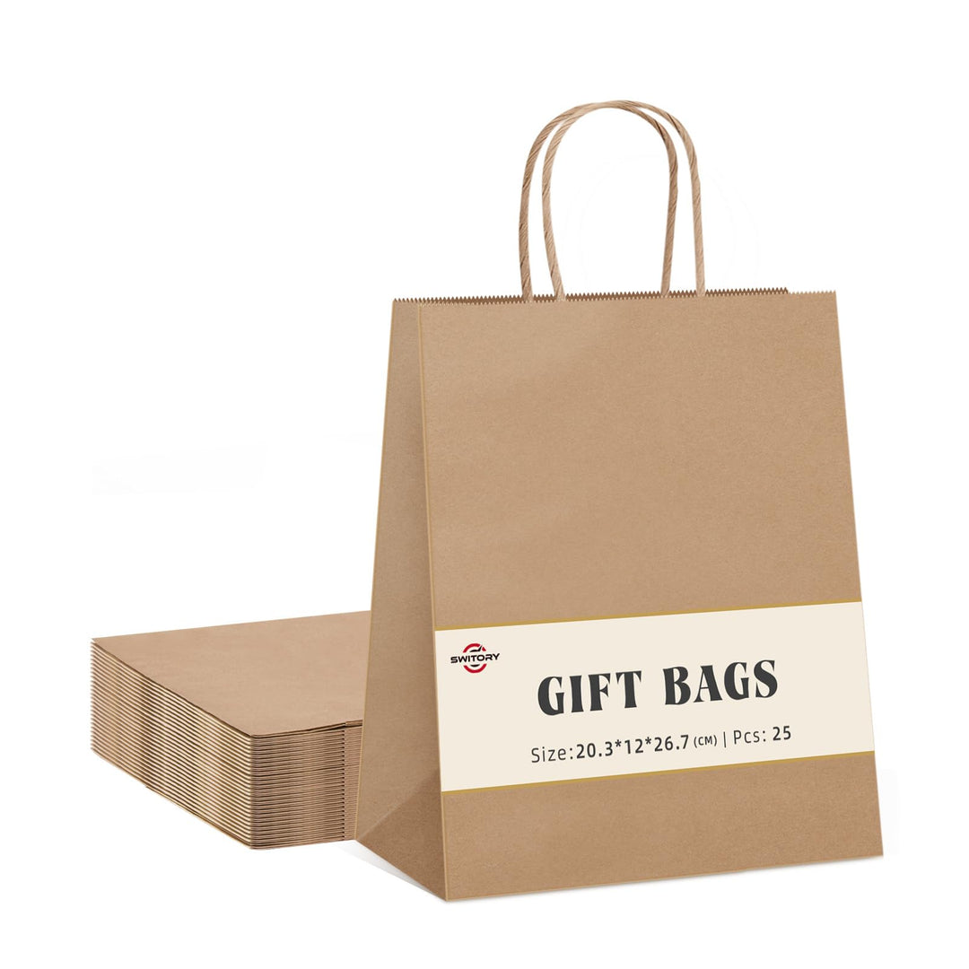 Switory 100pc Kraft Papiertüte, 20cm x 12cm x 26,5cm Brown Shopping Geschenktüte mit verdrehten Grif