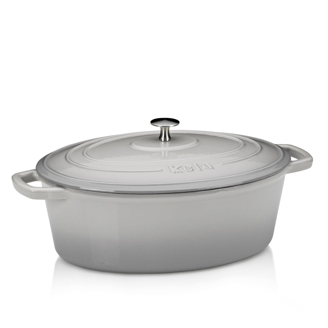 kela Bräter Calido, 6 L, Gusseisen, hellgrau, oval, Allherdboden, emailliert, hitzebeständig bis 300
