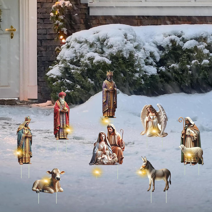 Weihnachtskrippe Outdoor,8erWeihnachtsdeko Gartenstecker Krippenfiguren,Krippe Gartendeko Weihnachts