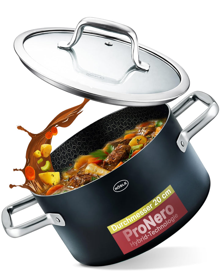 RÖSLE EBONIC Kochtopf 20 cm Induktion – Topf 20cm mit Deckel – ProNero Keramik Antihaftbeschichtung