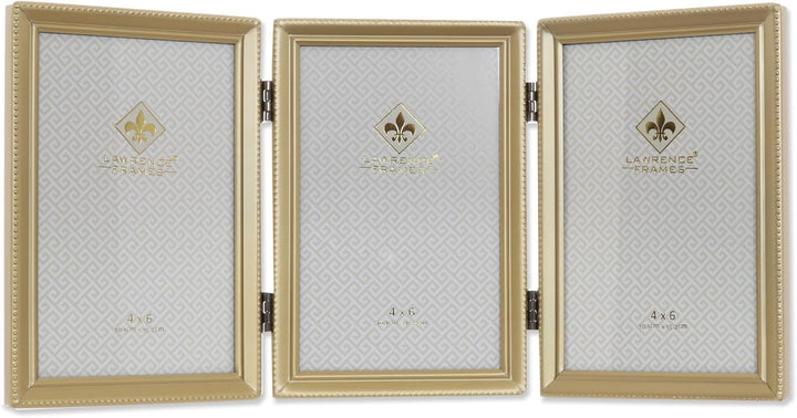 Lawrence Frames Dreifach-Bilderrahmen mit Scharnier, Messing, 10 x 15 cm, Perlenbordüre Goldfarben s