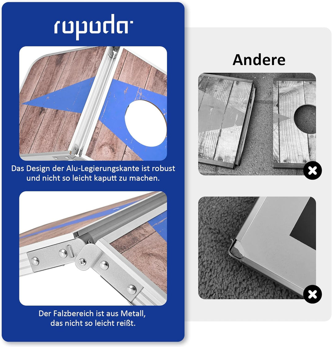 ROPODA Cornhole Set, Tragbares Wurfspiel Game Set mit 8 Sitzsäcken, Leichtes Beanbag-Brett mit Kante