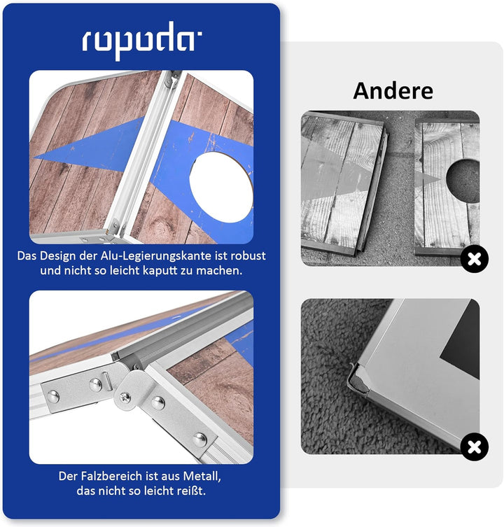 ROPODA Cornhole Set, Tragbares Wurfspiel Game Set mit 8 Sitzsäcken, Leichtes Beanbag-Brett mit Kante