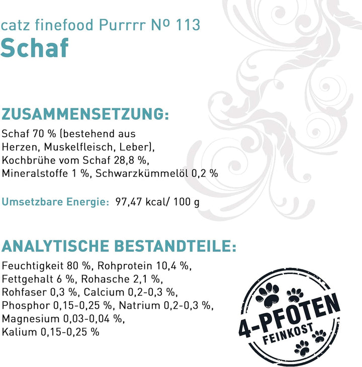 catz finefood Purrrr Schaf Monoprotein Katzenfutter nass N° 113, für ernährungssensible Katzen, 70%