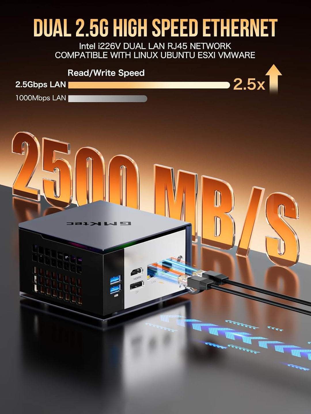 EVO-X1 AI Mini Gaming PC AMD Ryzen AI 9 HX-370 Serie (5,1 GHz) Desktop PC 32 GB LPDDR5X 1 TB PCIe 4.