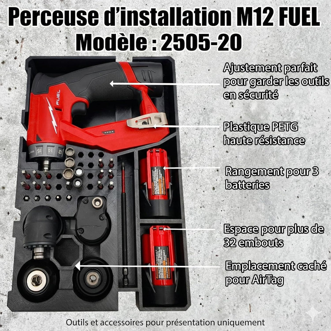 Organizer für M12 Installationsbohrmaschine und Milwaukee Packout Organizer