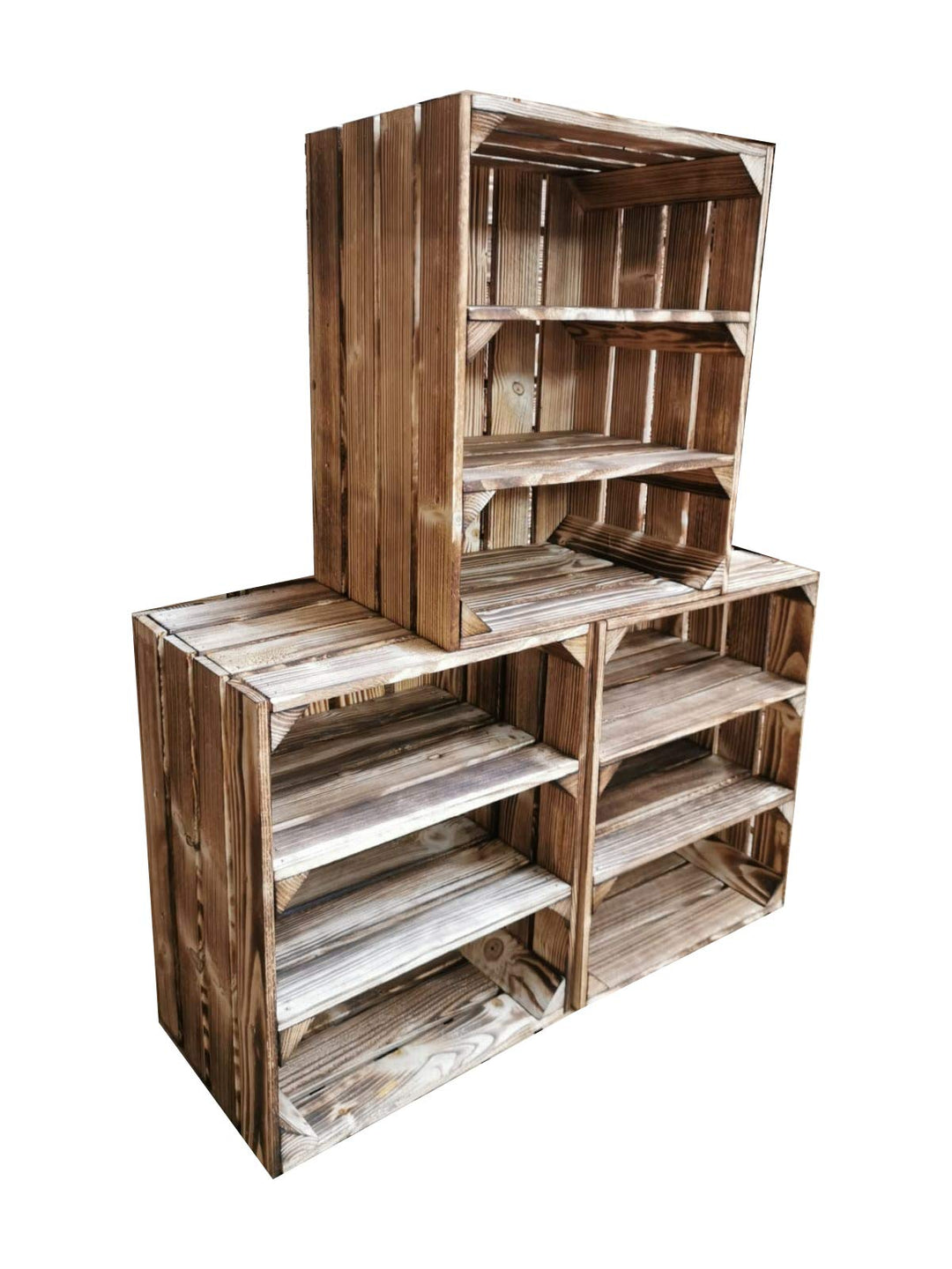 Teramico Holzkiste 50 x 40 x 30cm - Vintage-Look geflammt - Weinkiste Obstkiste Set Dekoration (3er