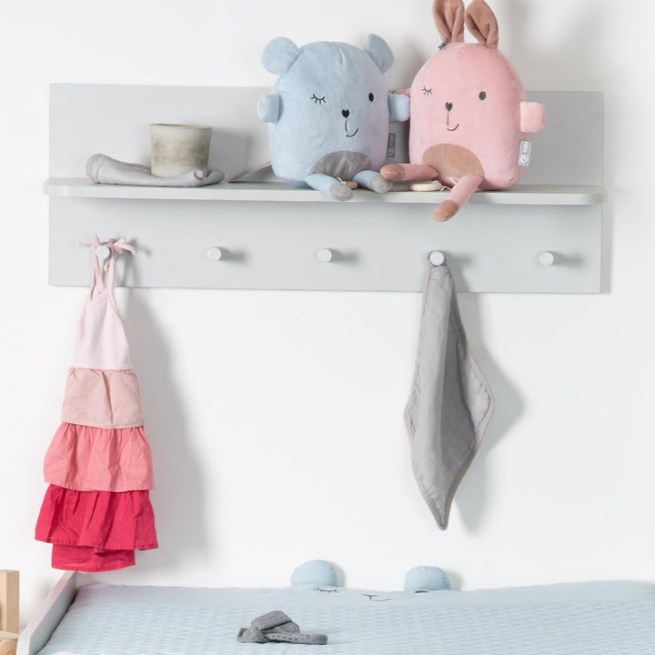 roba Wandgarderobe 'Maren 2', Wandregal im Baby- & Kinderzimmer, 1 Ablage, 5 Haken, lichtgrau, Wandr