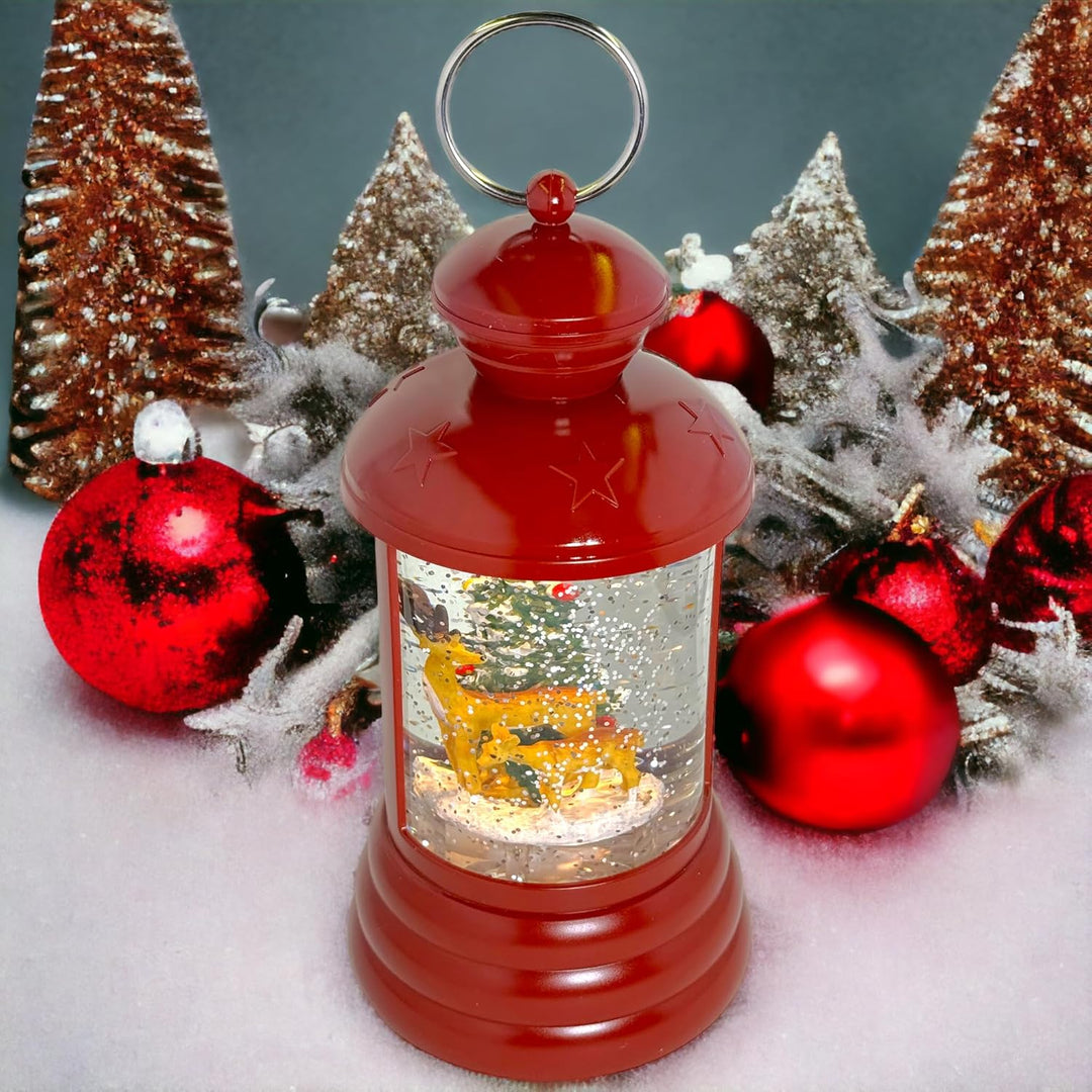 MIJOMA Weihnachtliche LED Laterne Schneekugel aus Glas, Zauberhafter Schneewirbeleffekt, Warmweisses