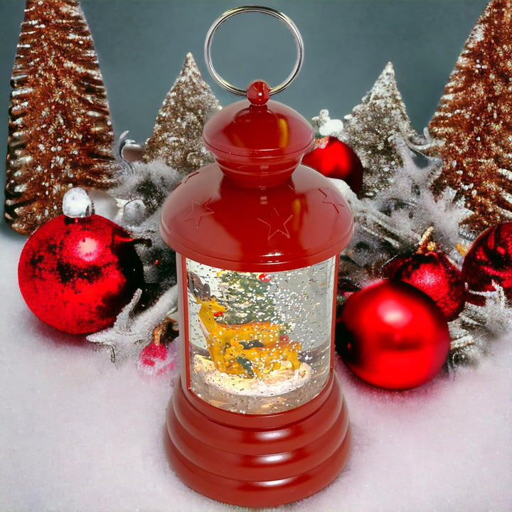 MIJOMA Weihnachtliche LED Laterne Schneekugel aus Glas, Zauberhafter Schneewirbeleffekt, Warmweisses