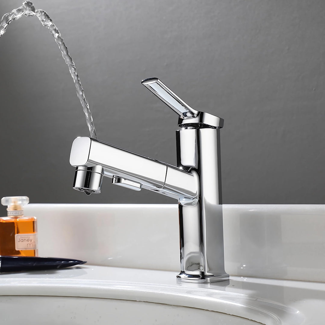 Wasserhahn Bad mit Ausziehbar Brause, Armatur Badezimmer mit 2 Strahlarten, Einhebelmischer Waschbec