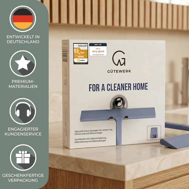 Gütewerk Duschabzieher, Silikon-Abzieher Dusche, Hygienischer Abzieher für Badezimmer, Duschwand & F