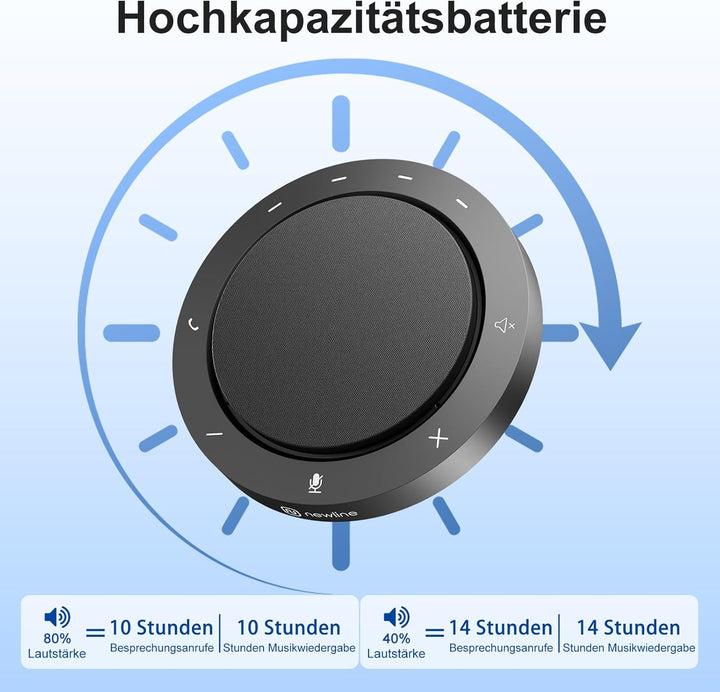 Konferenzlautsprecher mit 2 geräuschunterdrückend Mikrofon, 360°-Spracherfassung, klarer Klang, 10–1