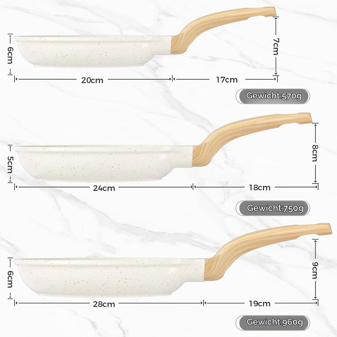 YASHE Antihaft-Bratpfannen-Set, 3-teilig mit 20/24/28 cm Granit-Pfannen, induktionsgeeignet, gesunde