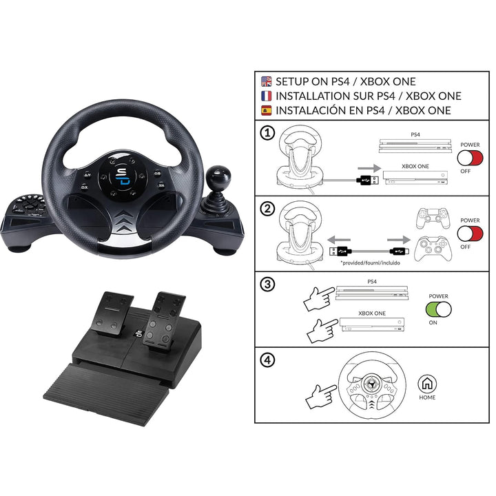 SUBSONIC Superdrive - Rennlenkrad GS750 Drive Pro lenkräd mit Pedalen, paddels, Schalthebel und Vibr