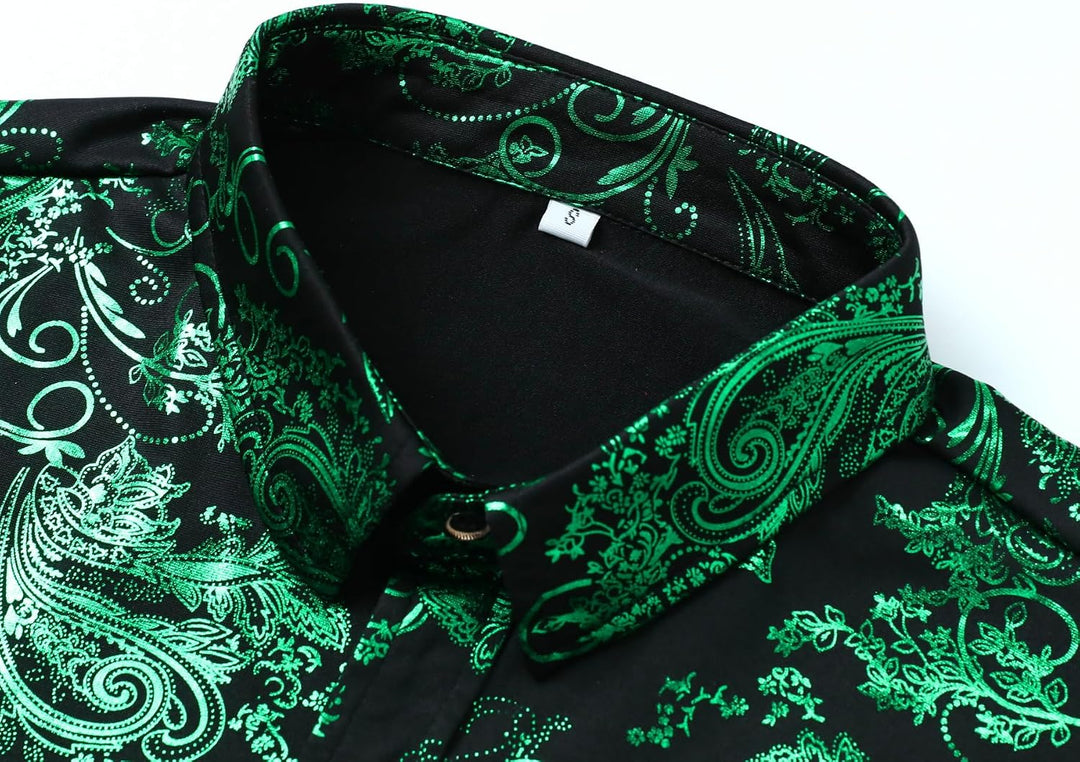 Allthemen Herren Jacquard Hemd Langarm Satin Freizeithemd Paisley Herrenhemd für Party Hochzeit XS G