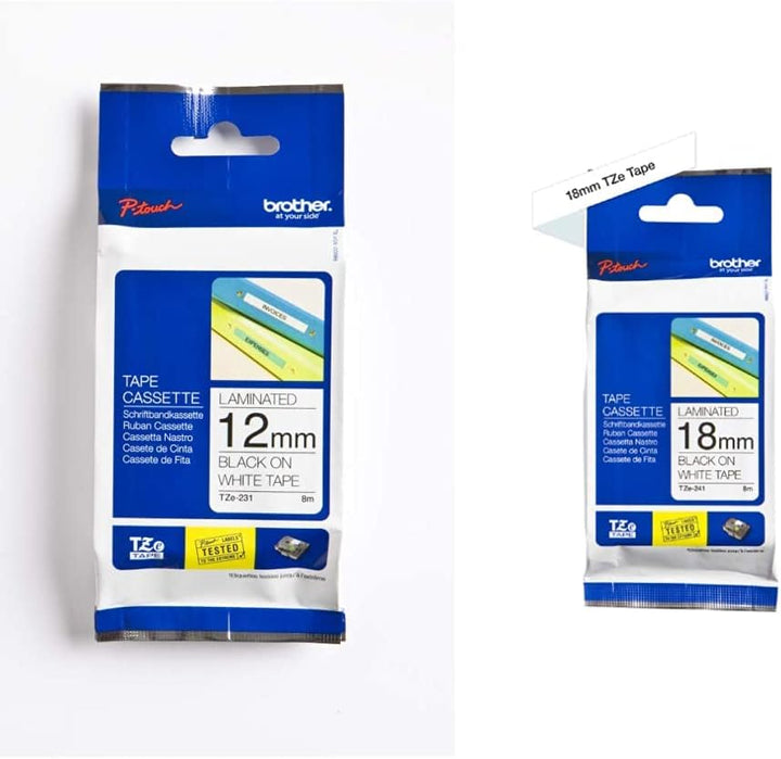 Brother Original P-touch Schriftband TZe-241 18 mm, schwarz auf weiss & TZe-231 P-touch Schriftband