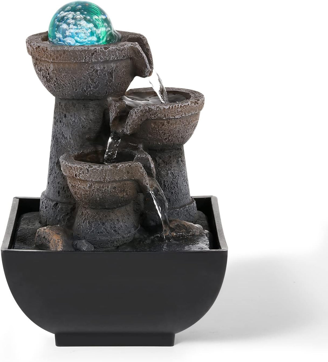 Dyna-Living Tischbrunnen mit Rollender Kugel, Tischplatte Zimmerbrunnen Wasserfall Brunnen für Indoo