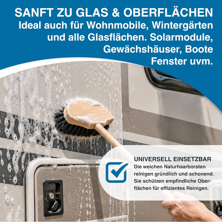 Fensterwascher Halbmond gefertigt aus Buchenholz und Naturhaar- Rosshaarborsten. Fensterbürste mit e