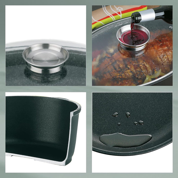 Kela 15153 Bräter, Glasdeckel mit Aromaknopf, Aluguss 5 mm, Antihaftbeschichtung, Induktionsgeeignet