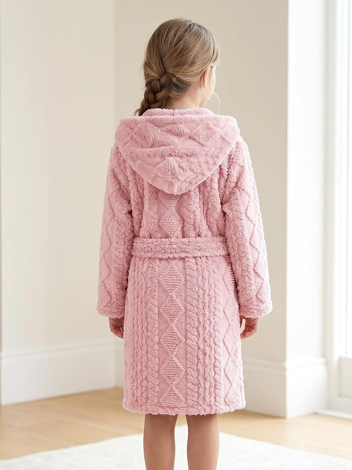 JiAmy Kinder Bademantel mit Kapuze Fleece Morgenmantel für Jungen Mädchen Rosa 10-12 Jahre, Rosa 10-