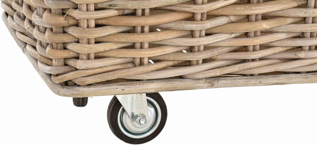 Stabiler Kaminholzkorb Flechtkorb mit Inlett Roll Holzkorb Rollkorb Natur-Rattan (Natur-Grau mit Rol