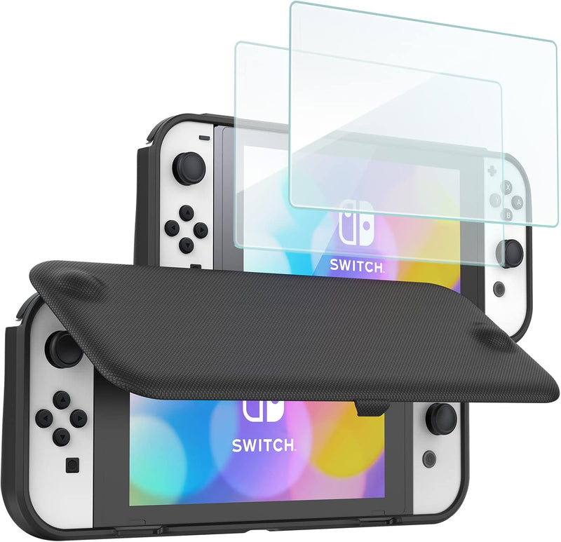 ProCase Klapp Schutzhülle + (2 Stück) Displayschutz für Nintendo Switch (OLED Modell) Weich dünn TPU