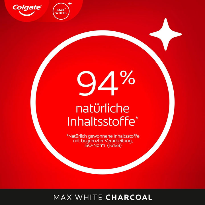 Colgate Zahnpasta Max White Charcoal, 12 x 75ml - Zahncreme mit Aktivkohle, entfernt bis zu 100% der