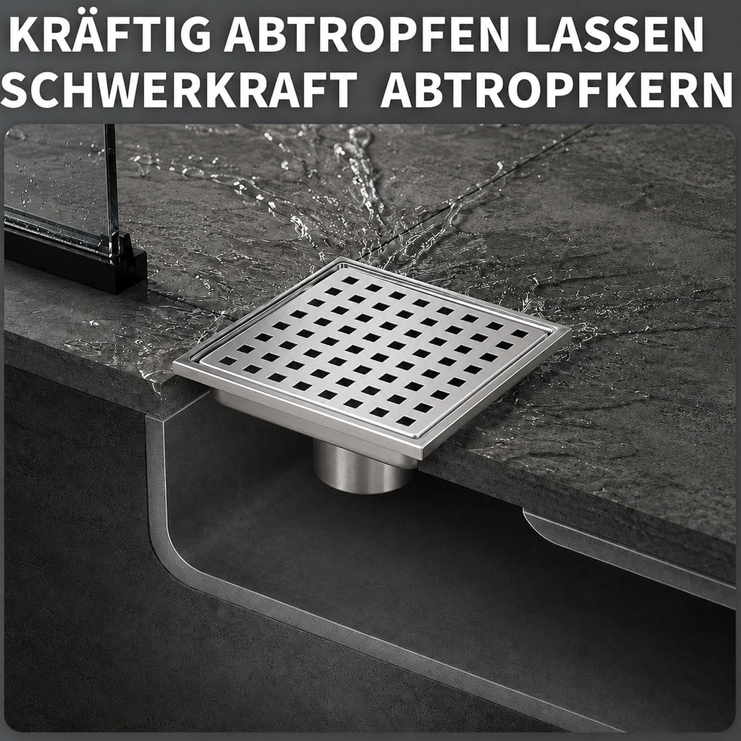 15x15CM Bodenablauf Duschrinne Quadratisch mit Geruchsstop | 2 in1 Befliesbar Ablaufrinne Duschablau