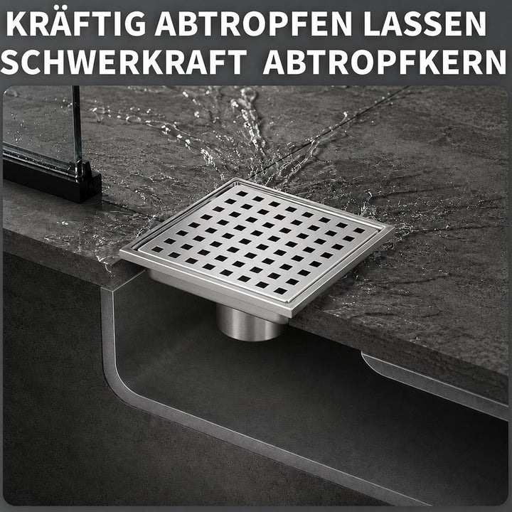 15x15CM Bodenablauf Duschrinne Quadratisch mit Geruchsstop | 2 in1 Befliesbar Ablaufrinne Duschablau