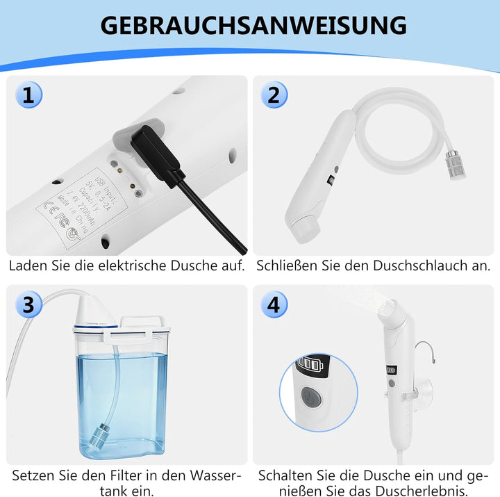 Tragbares Bidet Elektrisch Camping Dusche Mit 2l Wassertank, Wiederaufladbares Reise Bidet Handbraus