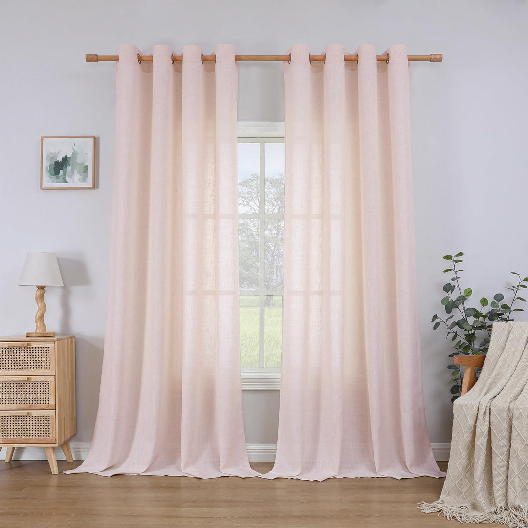 CUCRAF Leinen Gardinen mit Ösen Halbtransparent Leinenvorhang Voile Fensterschal Dekoschal für Schla