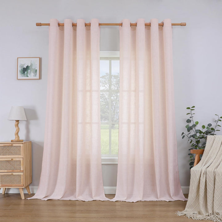 CUCRAF Leinen Gardinen mit Ösen Halbtransparent Leinenvorhang Voile Fensterschal Dekoschal für Schla