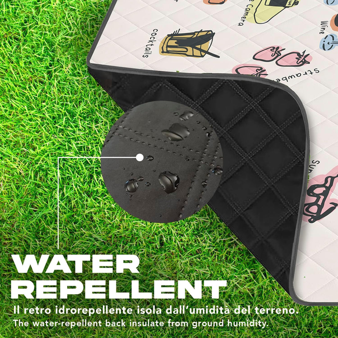 PERLETTI Picknickdecke Wasserdicht Faltbar Gross 200x200 - Outdoor Camping Decke mit Tragegurt - Str
