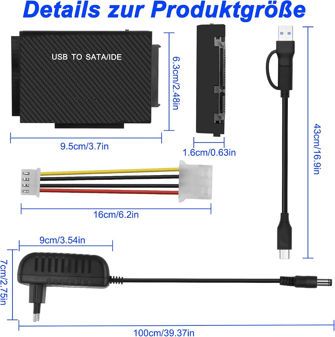 MEIRIYFA USB 3.0 auf SATA/IDE Konverter Adapter, IDE SATA auf USB + Typ C Externe Festplatte Adapter