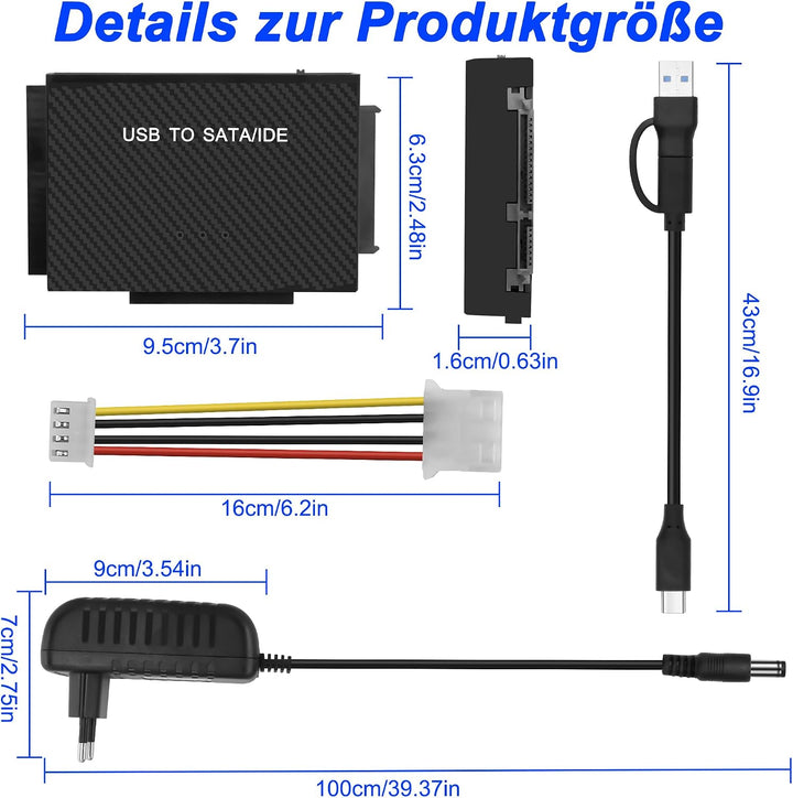 MEIRIYFA USB 3.0 auf SATA/IDE Konverter Adapter, IDE SATA auf USB + Typ C Externe Festplatte Adapter