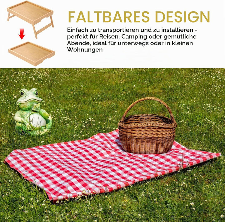 LEKEFETO Betttablett Bambus mit Klappbaren Beinen, Serviertablett für Frühstück im Bett, Frühstückst