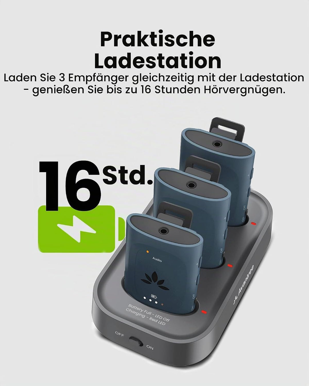 Avantree AuraPlex M3 – Auracast Assistive Listening System mit 1 Sender &amp; 3 kabellosen Empfängern, b